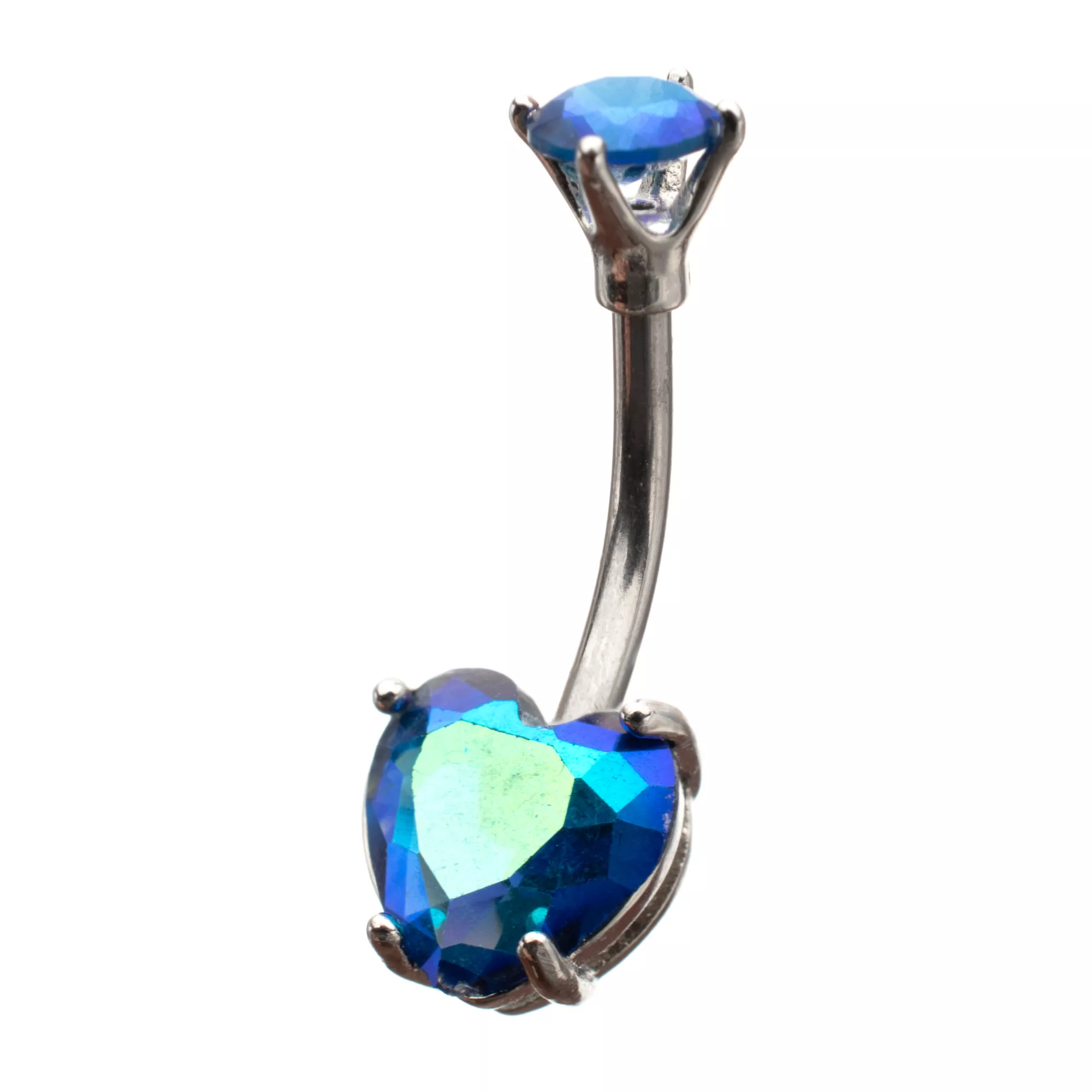 Blue CZ Heart Belly Ring - 14 Gauge