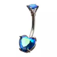 Blue CZ Heart Belly Ring - 14 Gauge at Spencer's