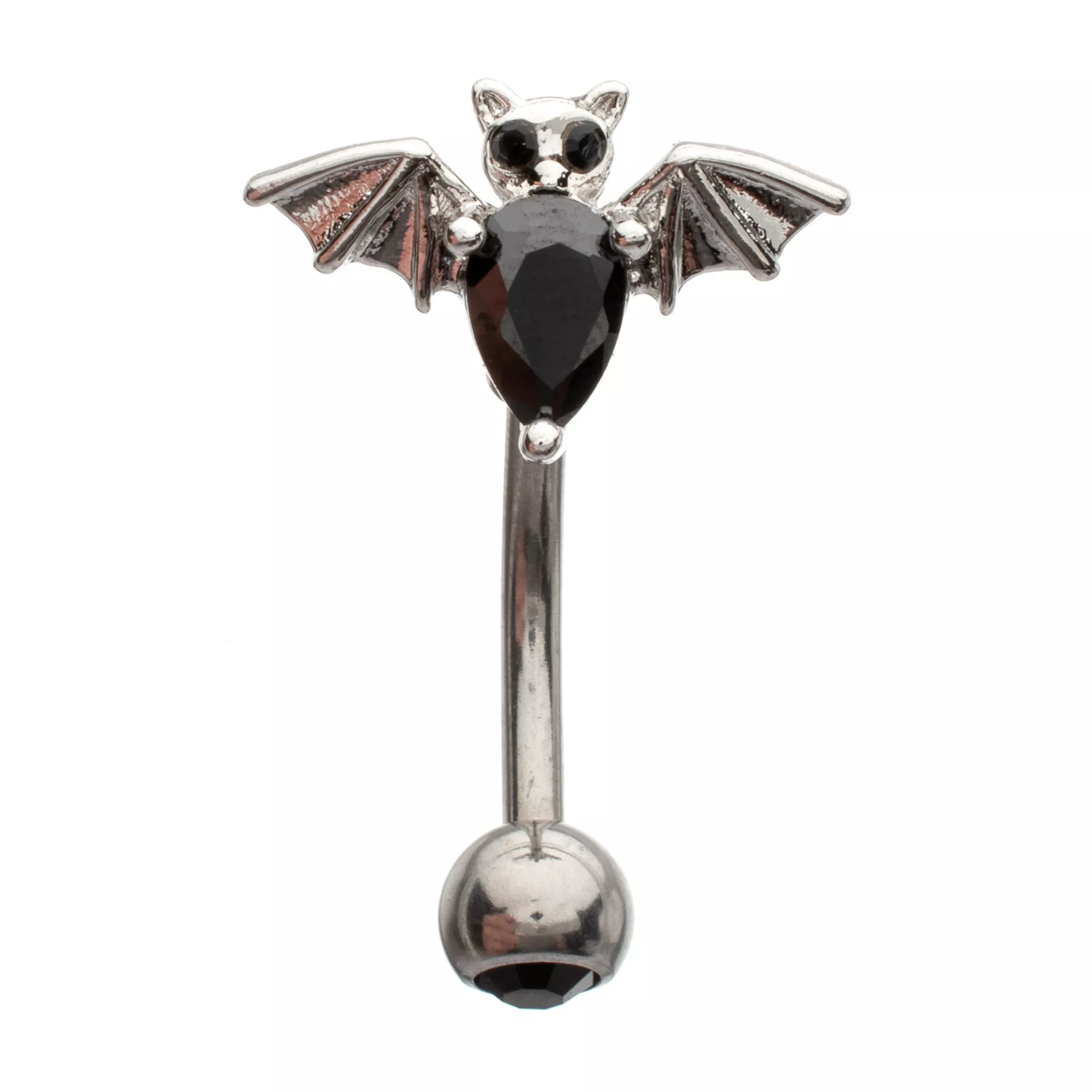 Black CZ Bat Silver-Plated Belly Ring - 14 Gauge