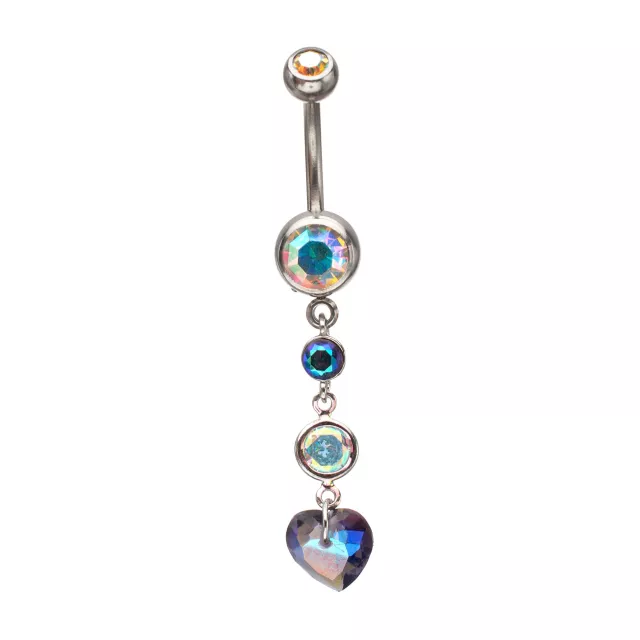 Iridescent CZ Heart Silver-Plated Dangle Belly Ring - 14 Gauge at Spencer's
