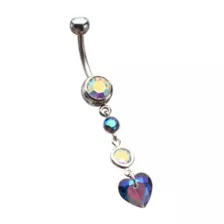Iridescent CZ Heart Silver-Plated Dangle Belly Ring - 14 Gauge at Spencer's