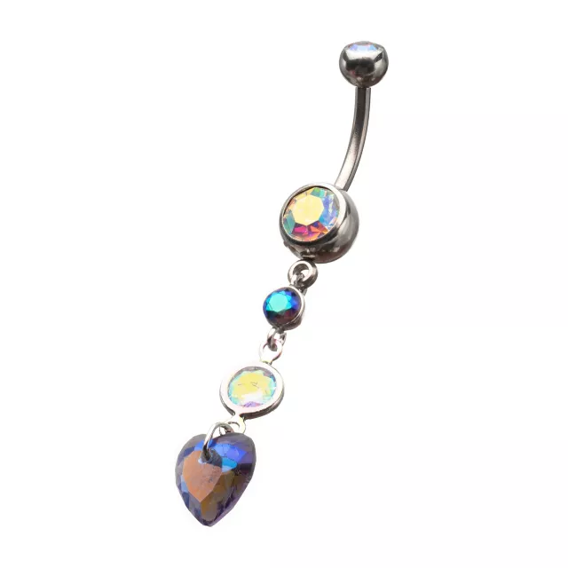 Iridescent CZ Heart Silver-Plated Dangle Belly Ring - 14 Gauge at Spencer's