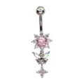 Blue and Pink CZ Flower Butterfly Silver-Plated Dangle Belly Ring - 14 Gauge at Spencer's