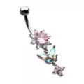 Blue and Pink CZ Flower Butterfly Silver-Plated Dangle Belly Ring - 14 Gauge at Spencer's
