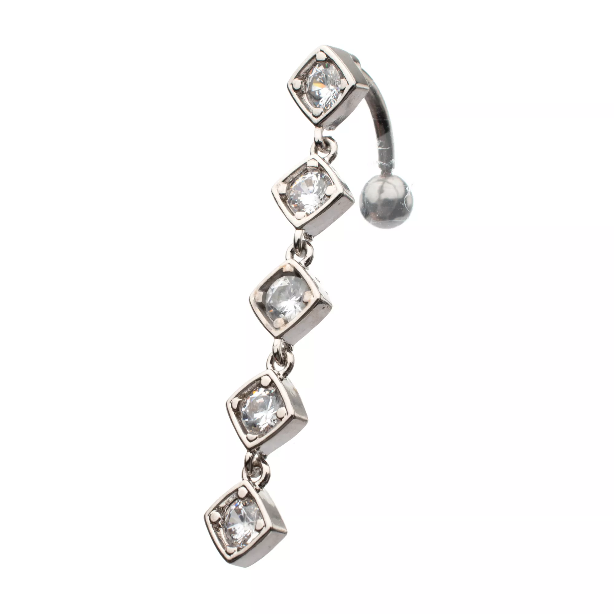 Clear CZ 5-Square Silver-Plated Titanium Dangle Belly Ring - 14 Gauge at Spencer's