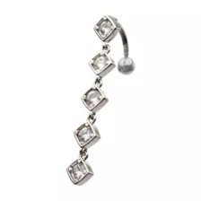 Clear CZ 5-Square Silver-Plated Titanium Dangle Belly Ring - 14 Gauge at Spencer's