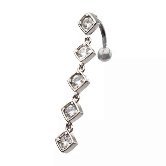 Clear CZ 5-Square Silver-Plated Titanium Dangle Belly Ring - 14 Gauge at Spencer's