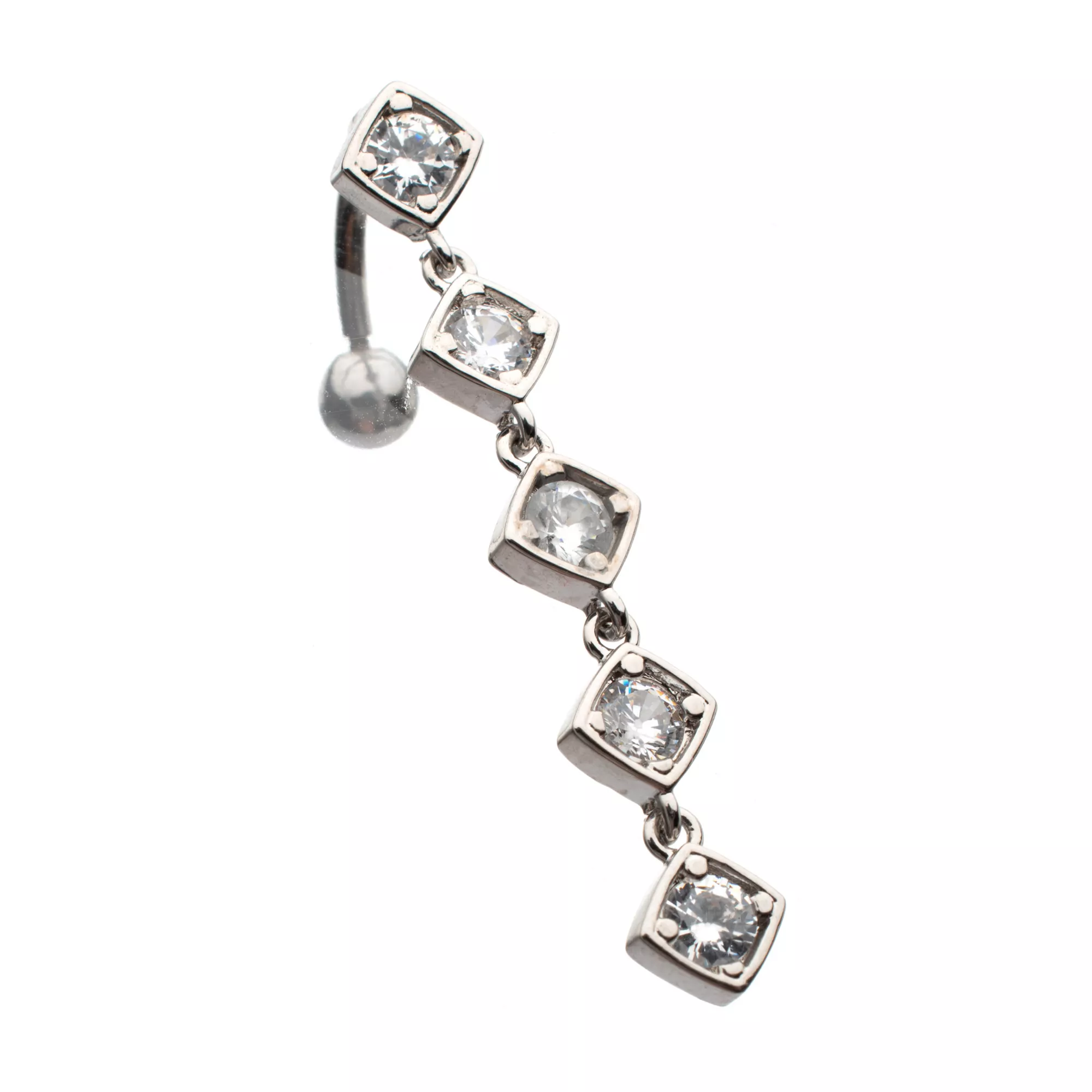 Clear CZ 5-Square Silver-Plated Titanium Dangle Belly Ring - 14 Gauge at Spencer's