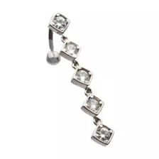 Clear CZ 5-Square Silver-Plated Titanium Dangle Belly Ring - 14 Gauge at Spencer's