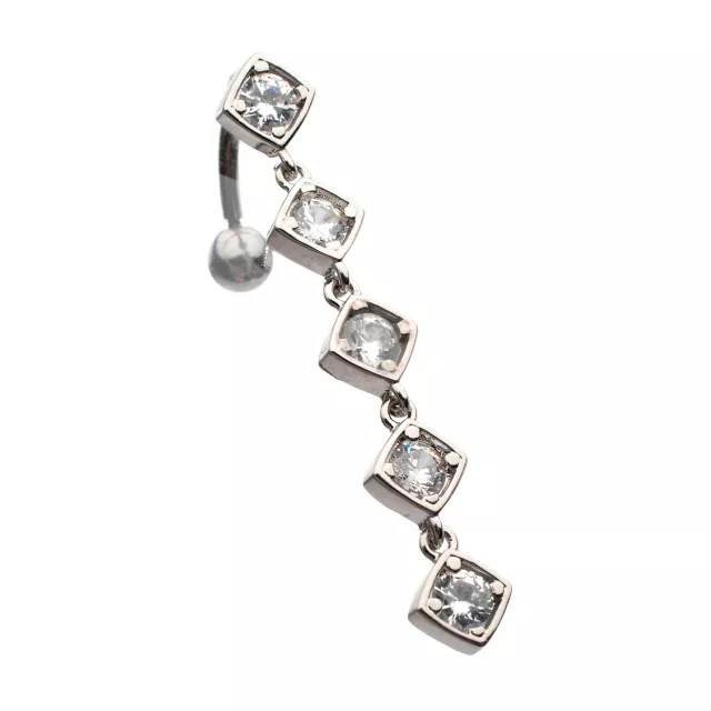 Clear CZ 5-Square Silver-Plated Titanium Dangle Belly Ring - 14 Gauge at Spencer's