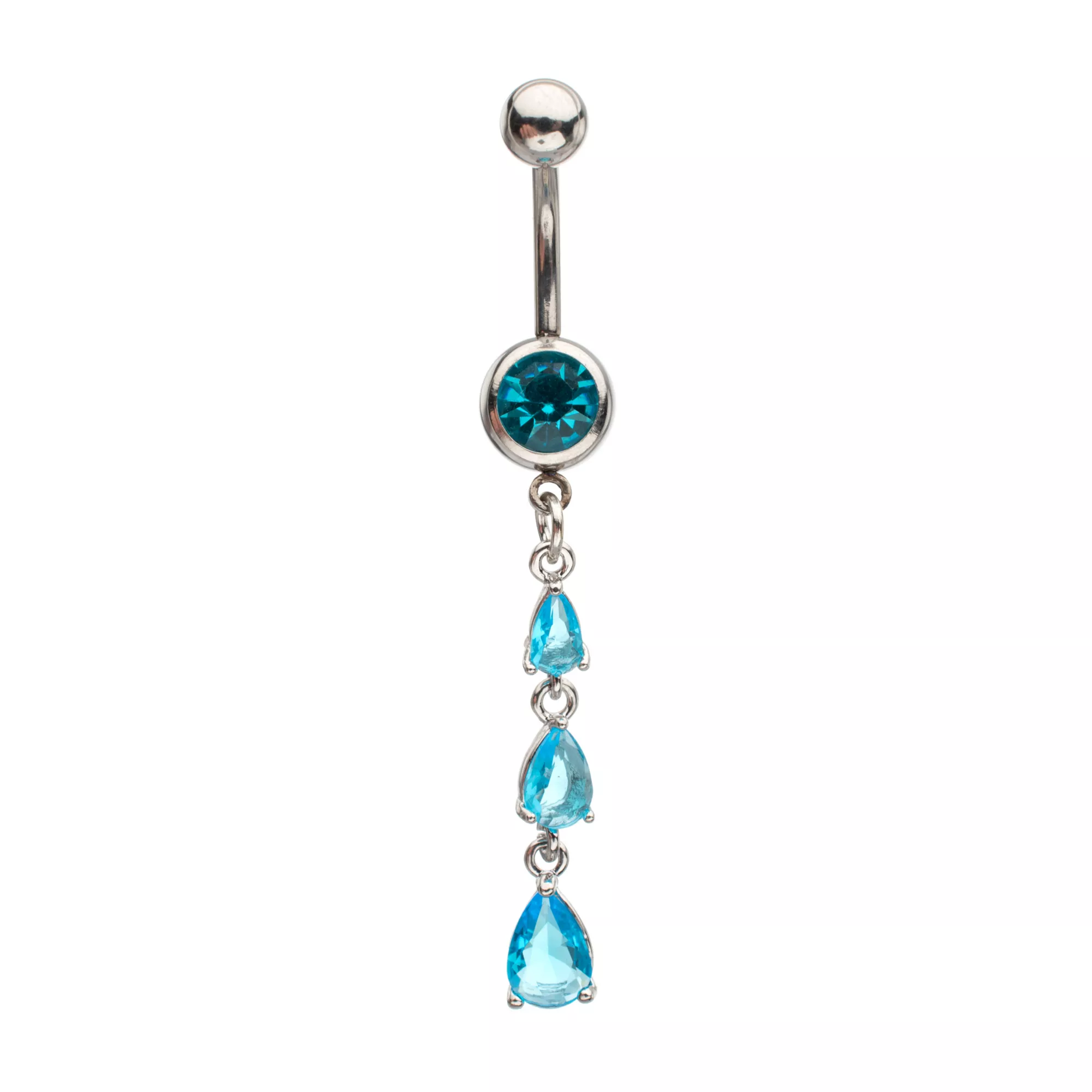 Blue CZ Teardrop Silver-Plated Dangle Belly Ring - 14 Gauge