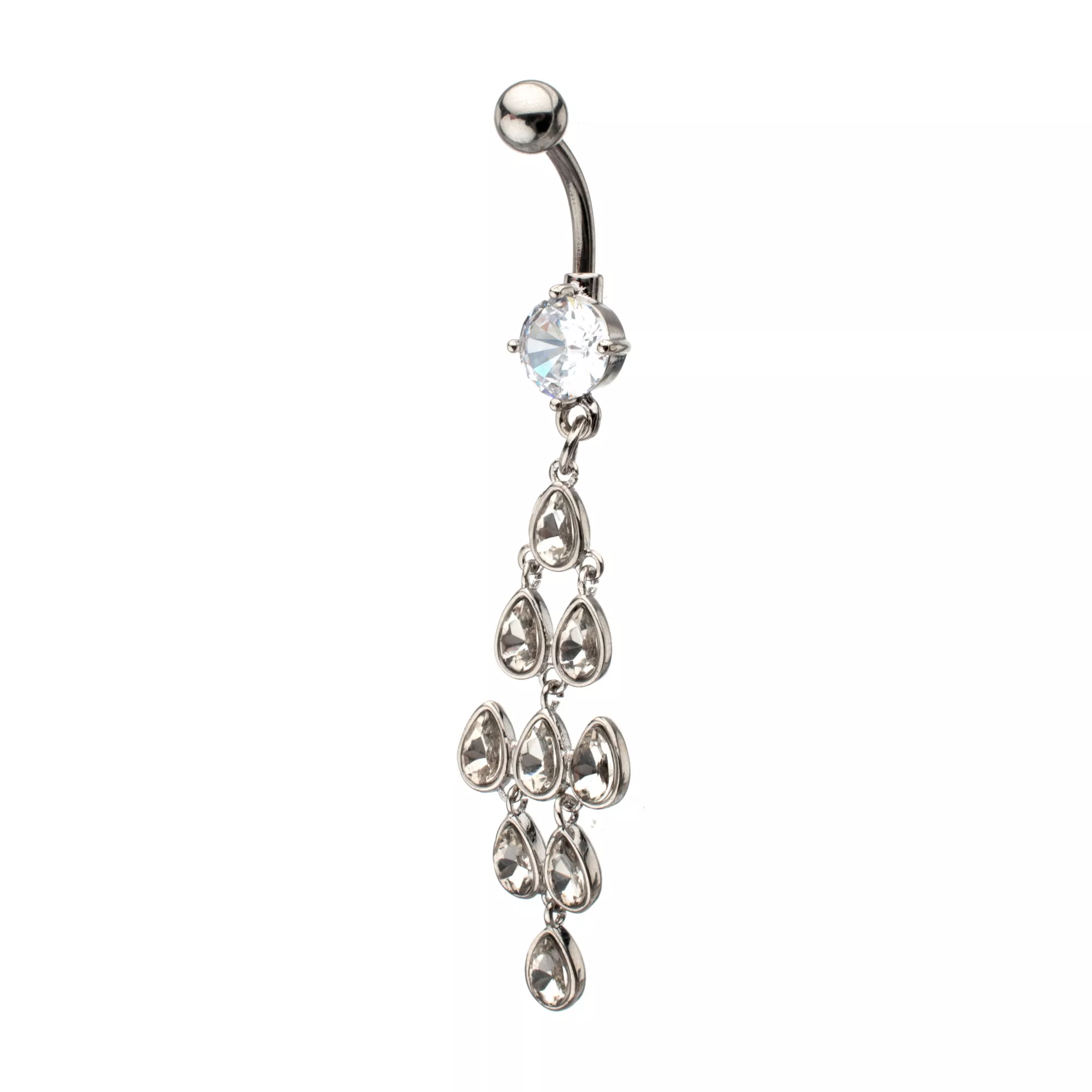 Multi-Pack CZ Silver-Plated Teardrop Dangle Belly Ring - 14 Gauge