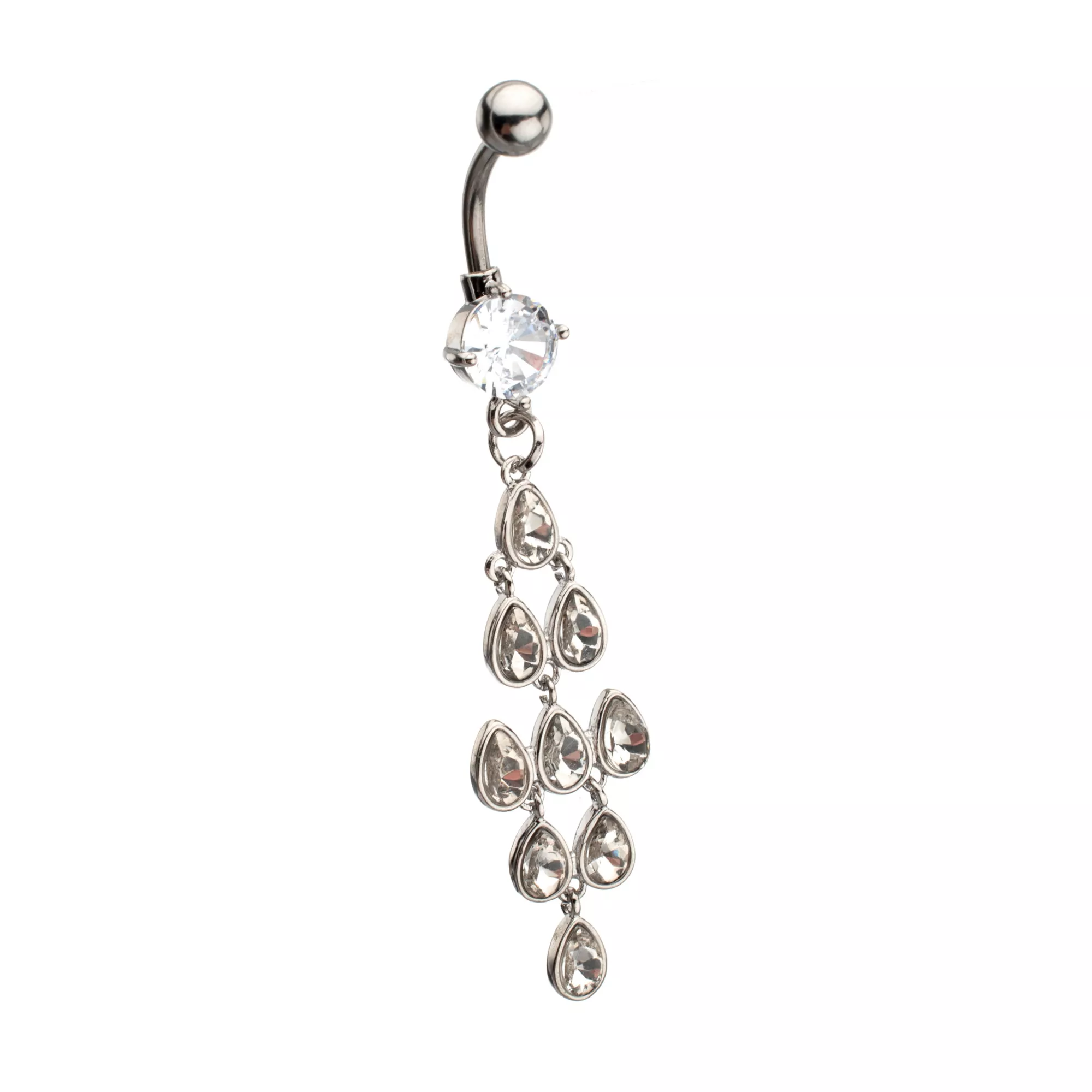 Multi-Pack CZ Silver-Plated Teardrop Dangle Belly Ring - 14 Gauge
