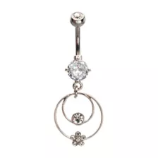 Clear CZ Double Hoop Silver-Plated Dangle Belly Ring - 14 Gauge at Spencer's