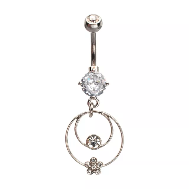 Clear CZ Double Hoop Silver-Plated Dangle Belly Ring - 14 Gauge at Spencer's