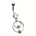 Clear CZ Double Hoop Silver-Plated Dangle Belly Ring - 14 Gauge at Spencer's