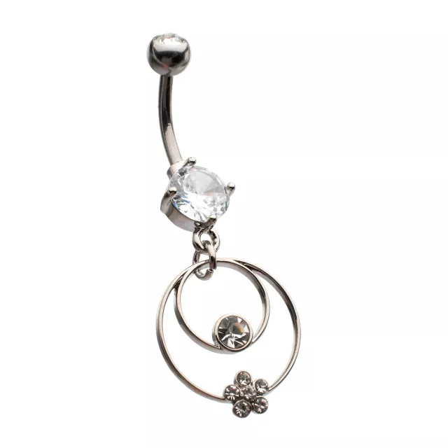 Clear CZ Double Hoop Silver-Plated Dangle Belly Ring - 14 Gauge at Spencer's