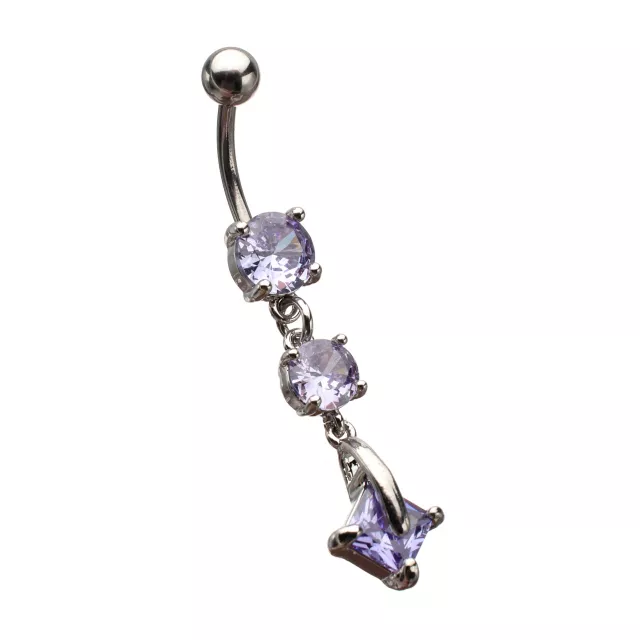 Purple CZ Dangle Belly Ring - 14 Gauge