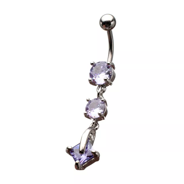 Purple CZ Dangle Belly Ring - 14 Gauge