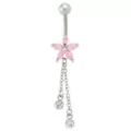 Pink CZ Flower Titanium Dangle Belly Ring - 14 Gauge at Spencer's
