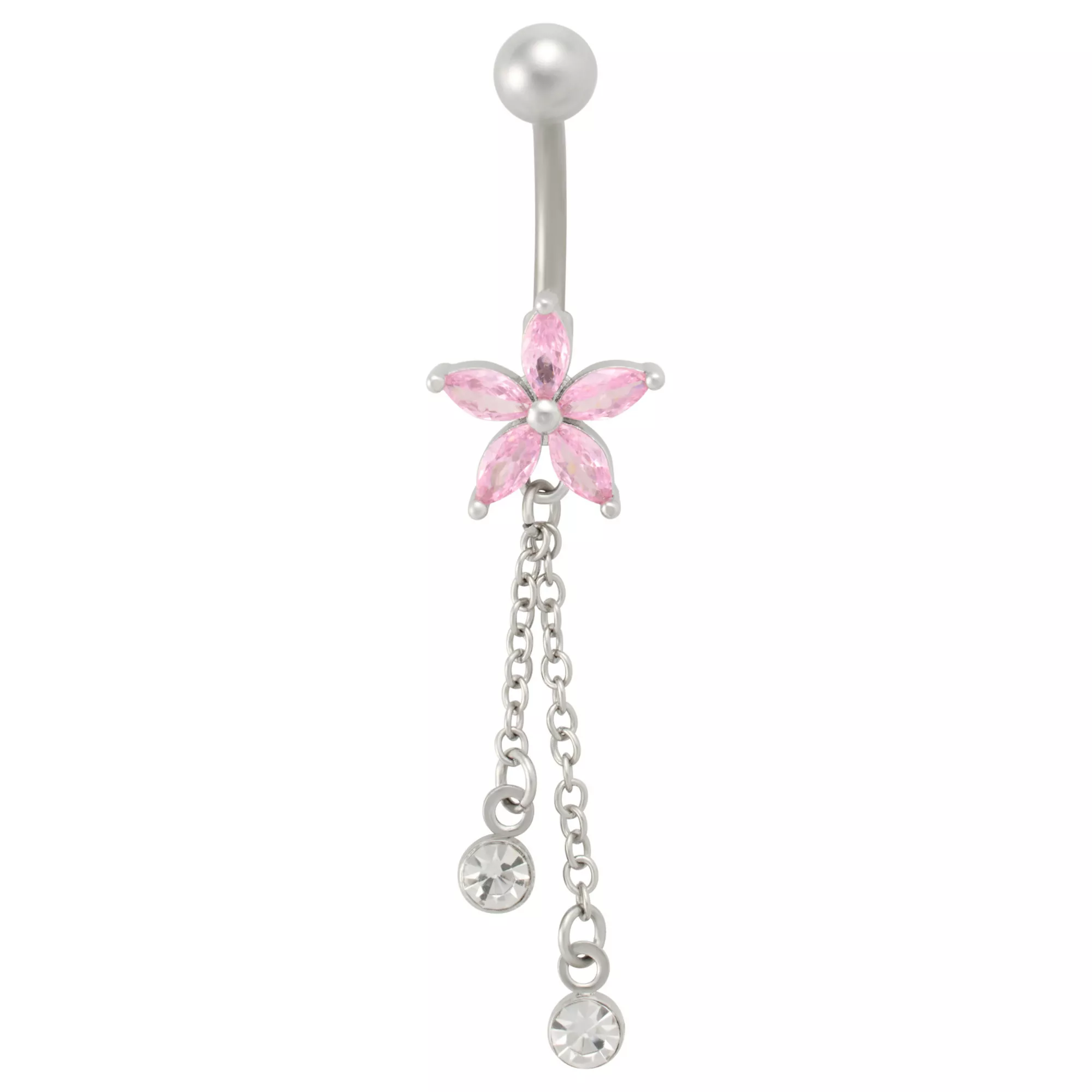 Pink CZ Flower Titanium Dangle Belly Ring - 14 Gauge at Spencer's