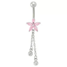 Pink CZ Flower Titanium Dangle Belly Ring - 14 Gauge at Spencer's