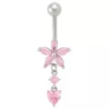 Pink CZ Flower Heart Titanium Dangle Belly Ring - 14 Gauge at Spencer's