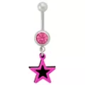 CZ Pink and Black Star Dangle Belly Ring - 14 Gauge at Spencer's