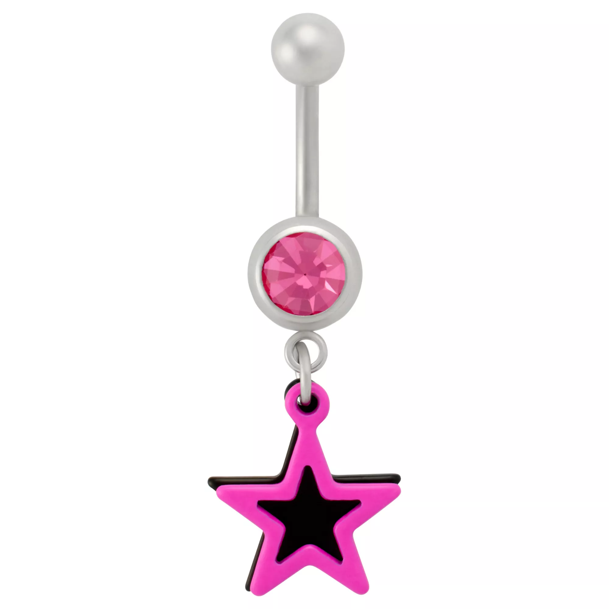 CZ Pink and Black Star Dangle Belly Ring - 14 Gauge at Spencer's