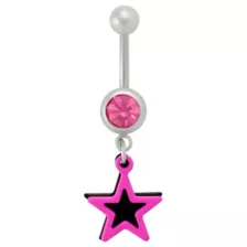 CZ Pink and Black Star Dangle Belly Ring - 14 Gauge at Spencer's