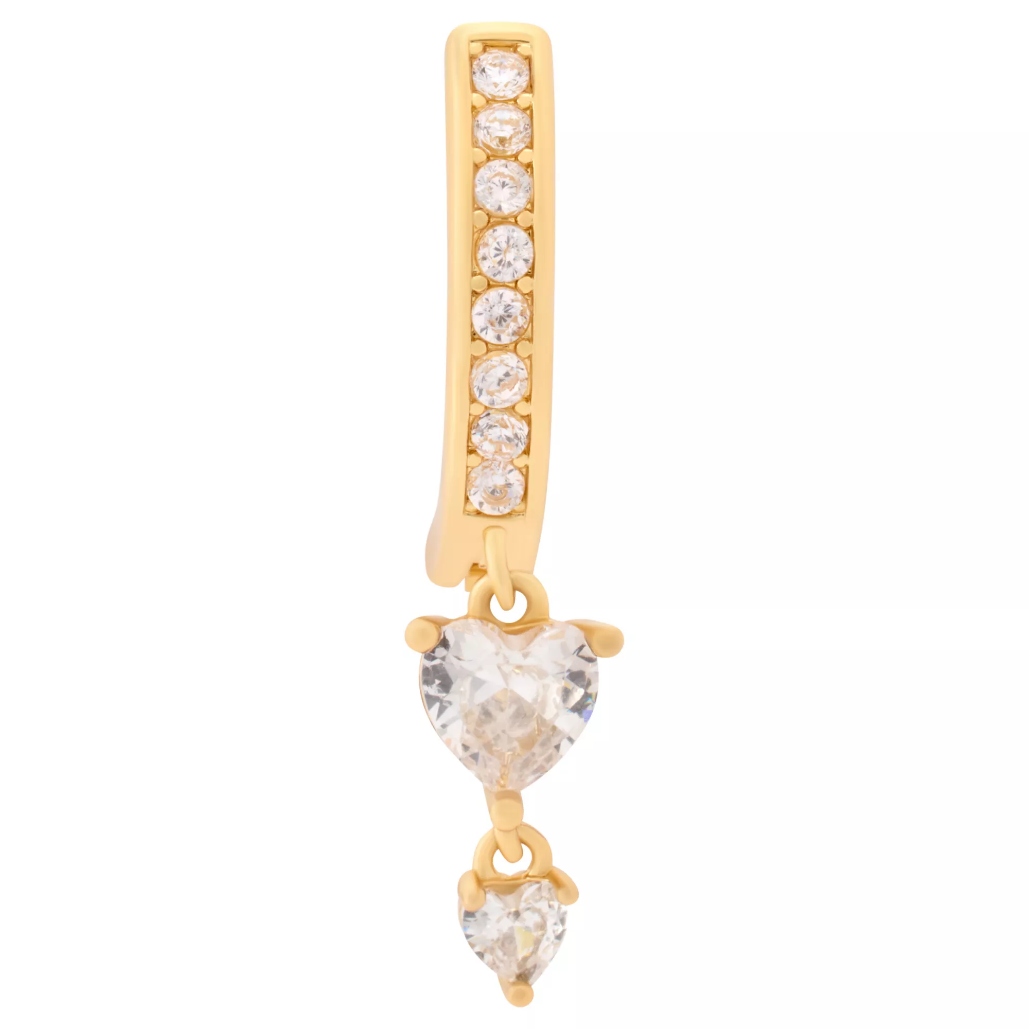 CZ Heart Gold-Plated Titanium Dangle Bar Belly Ring - 14 Gauge at Spencer's