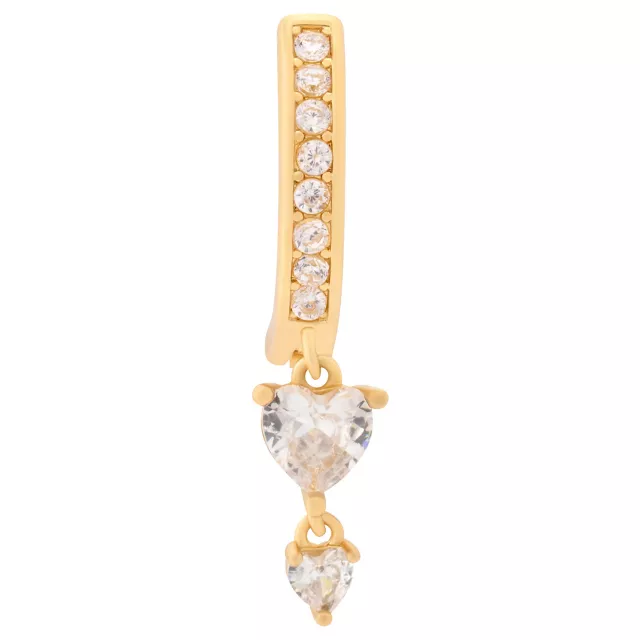 CZ Heart Gold-Plated Titanium Dangle Bar Belly Ring - 14 Gauge at Spencer's