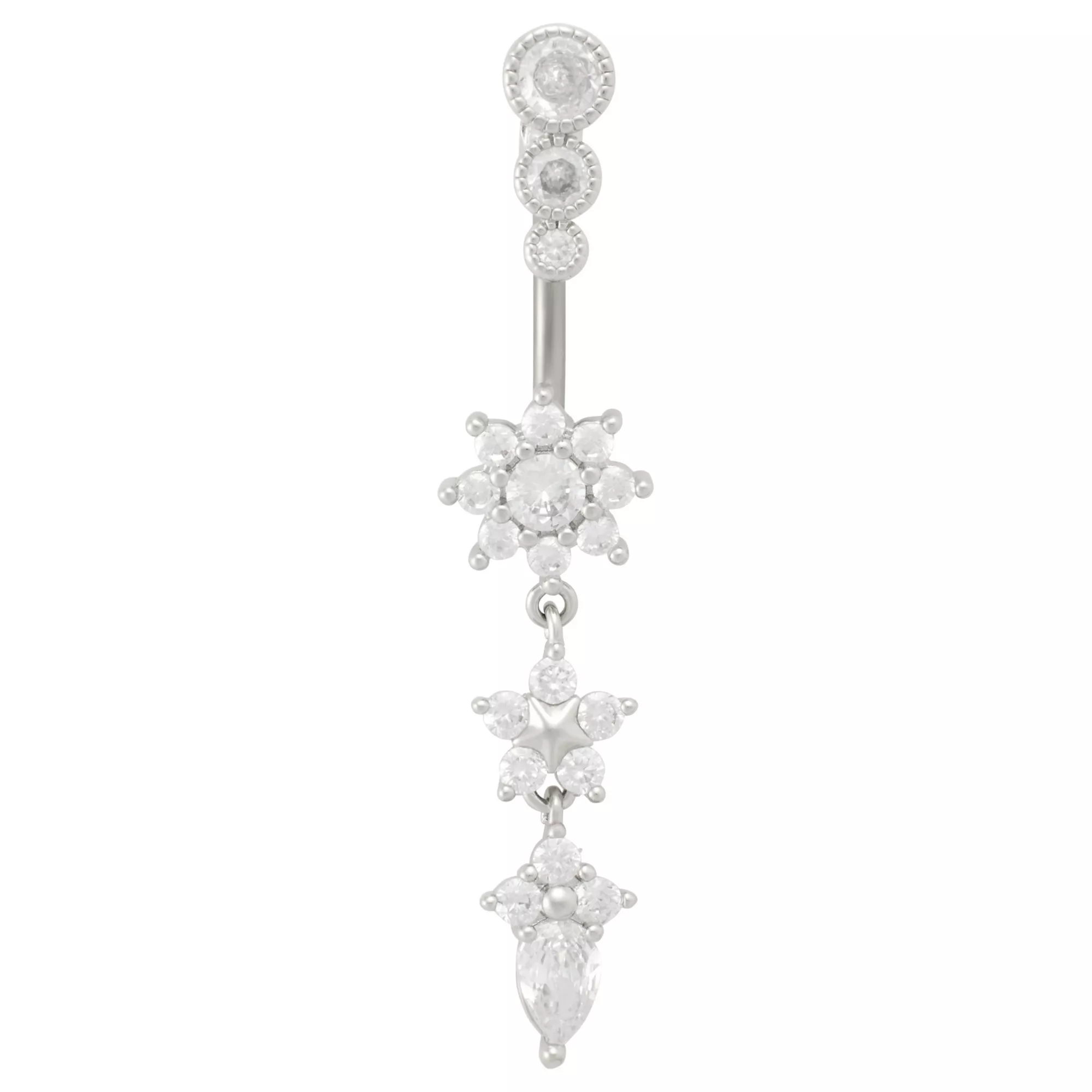 CZ Flowers Charm Titanium Dangle Belly Ring - 14 Gauge at Spencer's