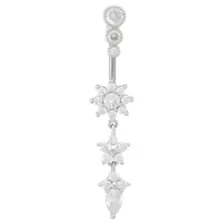 CZ Flowers Charm Titanium Dangle Belly Ring - 14 Gauge at Spencer's