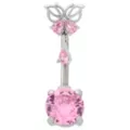 Pink CZ Butterfly Titanium Belly Ring - 14 Gauge at Spencer's