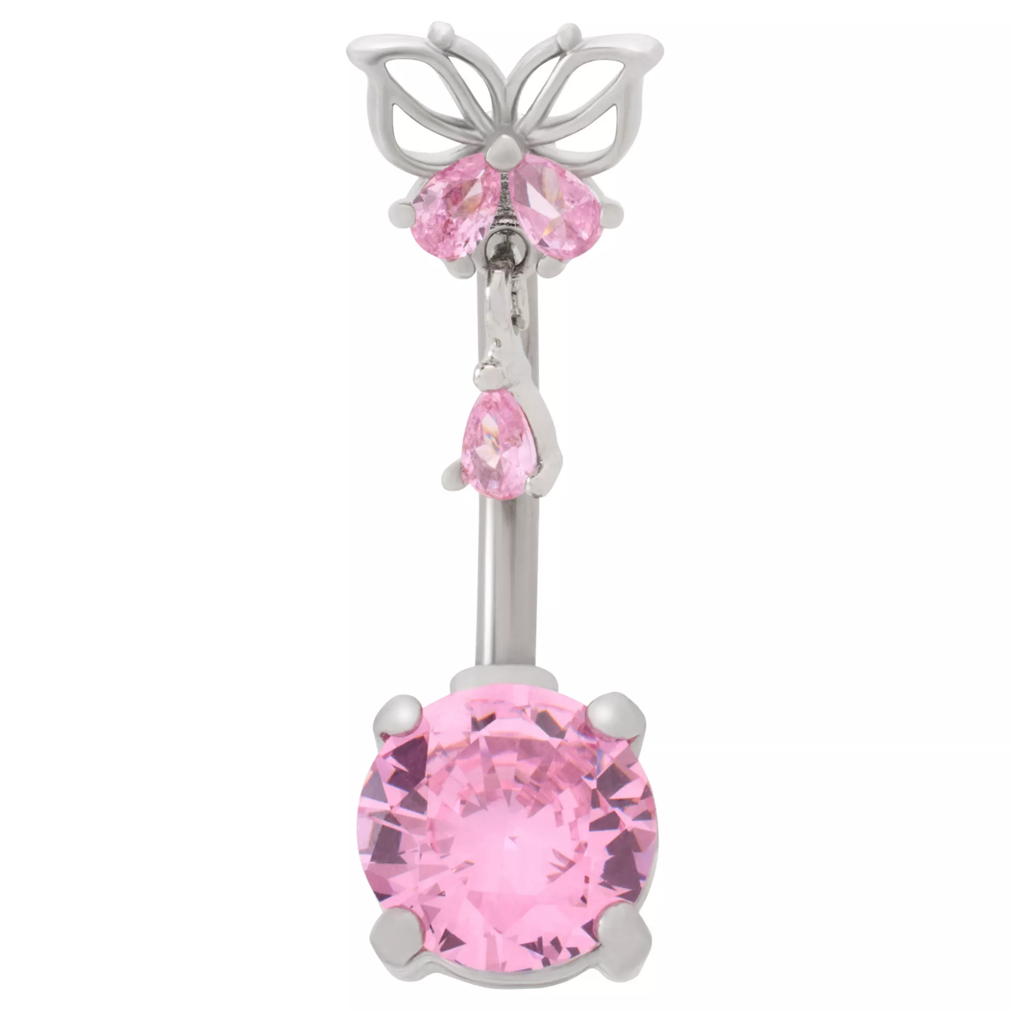 Pink CZ Butterfly Titanium Belly Ring - 14 Gauge at Spencer's