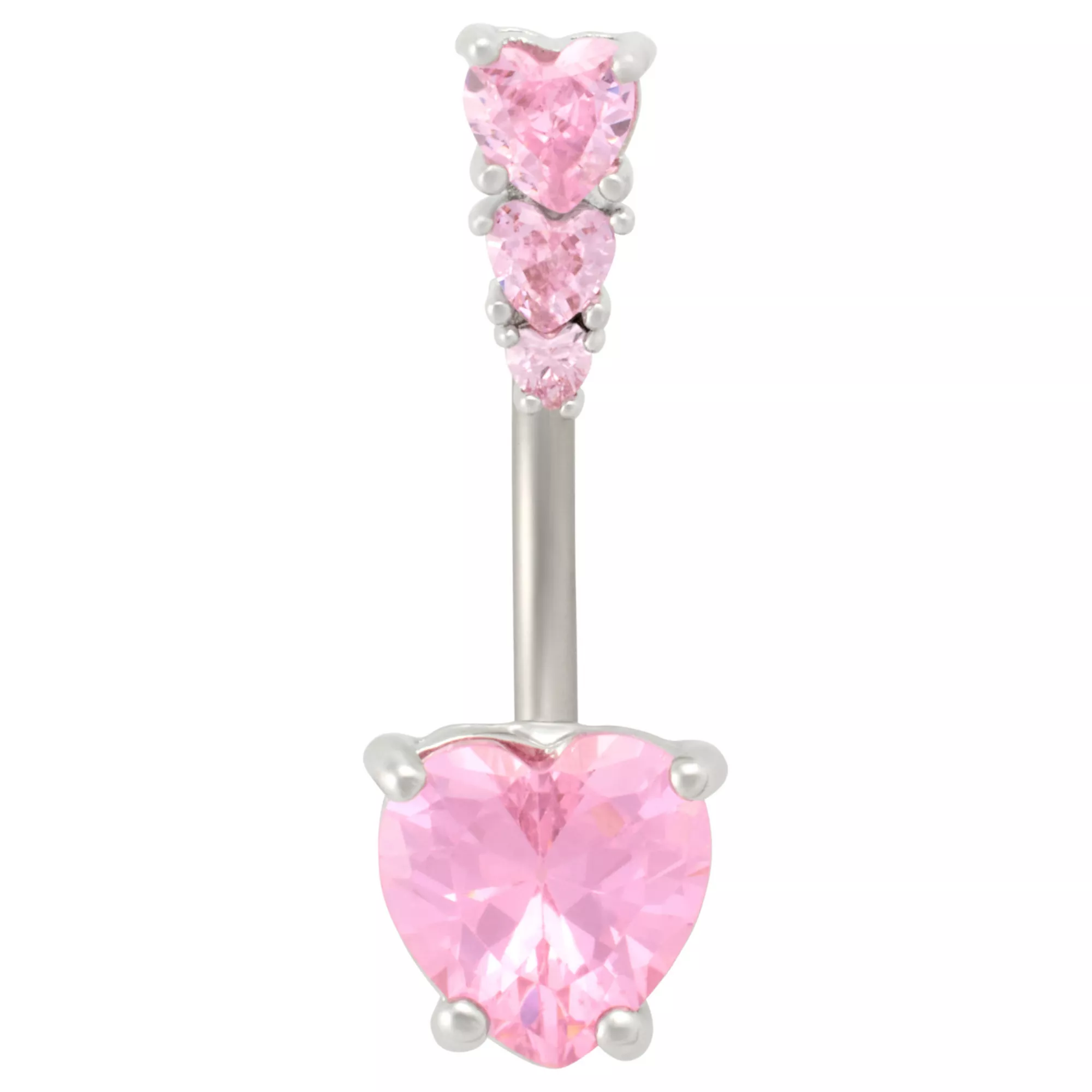 Pink CZ Heart Cluster Titanium Belly Ring - 14 Gauge at Spencer's
