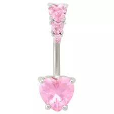 Pink CZ Heart Cluster Titanium Belly Ring - 14 Gauge at Spencer's