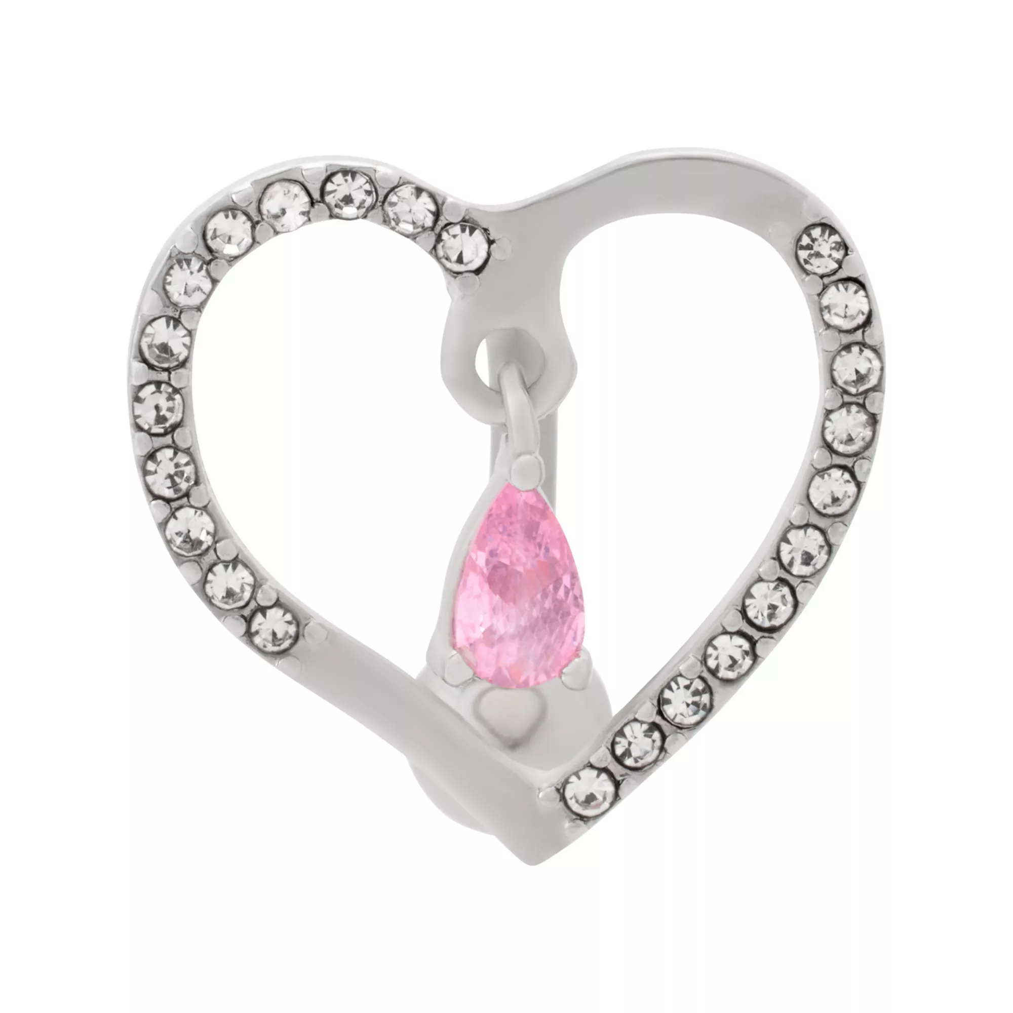 Pink CZ Heart Floating Titanium Belly Ring - 14 Gauge