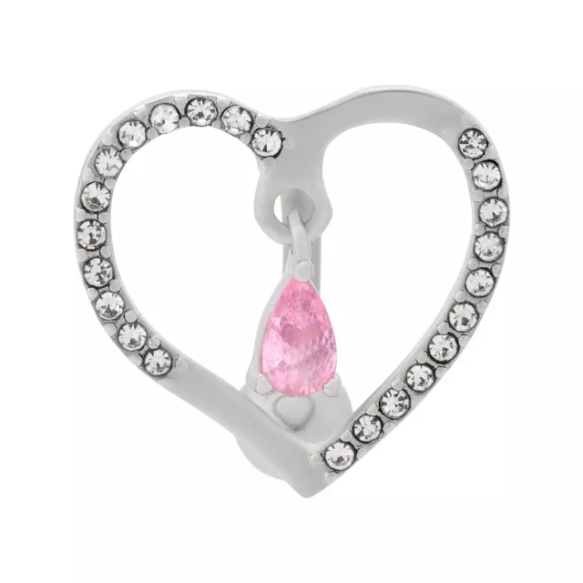 Pink CZ Heart Floating Titanium Belly Ring - 14 Gauge