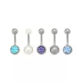 Multi-Pack Pearl-Effect and Blue Purple CZ Silver-Plated Titanium Belly Rings 5 Pack - 14 Gauge at Spencer's