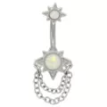 Opal-Effect Star Chain Silver-Plated Titanium Dangle Belly Ring - 14 Gauge at Spencer's