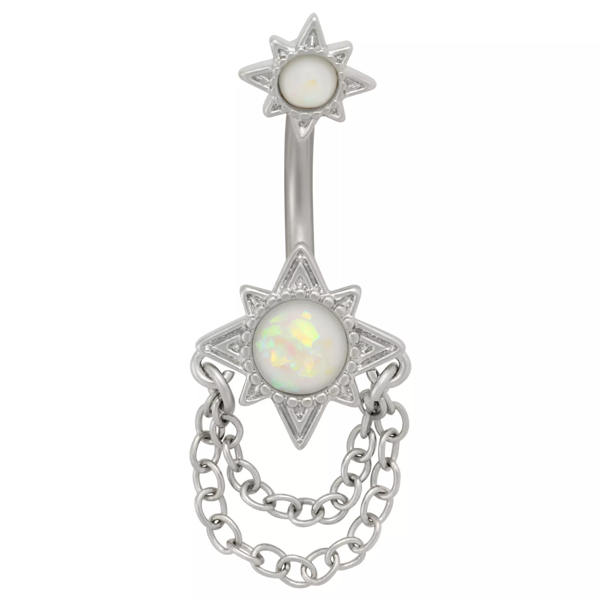 Opal-Effect Star Chain Silver-Plated Titanium Dangle Belly Ring - 14 Gauge at Spencer's
