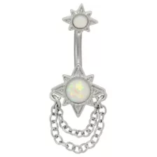 Opal-Effect Star Chain Silver-Plated Titanium Dangle Belly Ring - 14 Gauge at Spencer's