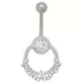 Clear CZ Circle Chain Silver-Plated Titanium Dangle Belly Ring - 14 Gauge at Spencer's