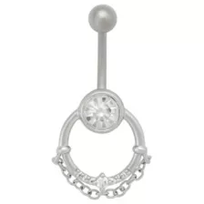 Clear CZ Circle Chain Silver-Plated Titanium Dangle Belly Ring - 14 Gauge at Spencer's