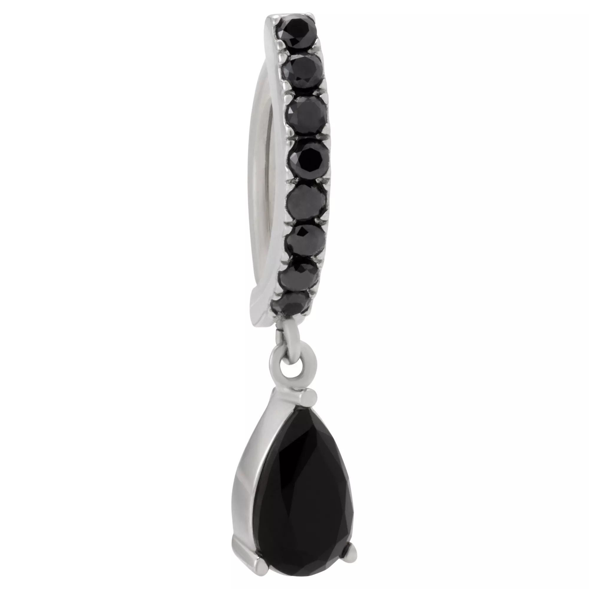 Black CZ Tear Drop Silver-Plated Titanium Hinged Bar Dangle Belly Ring - 14 Gauge at Spencer's