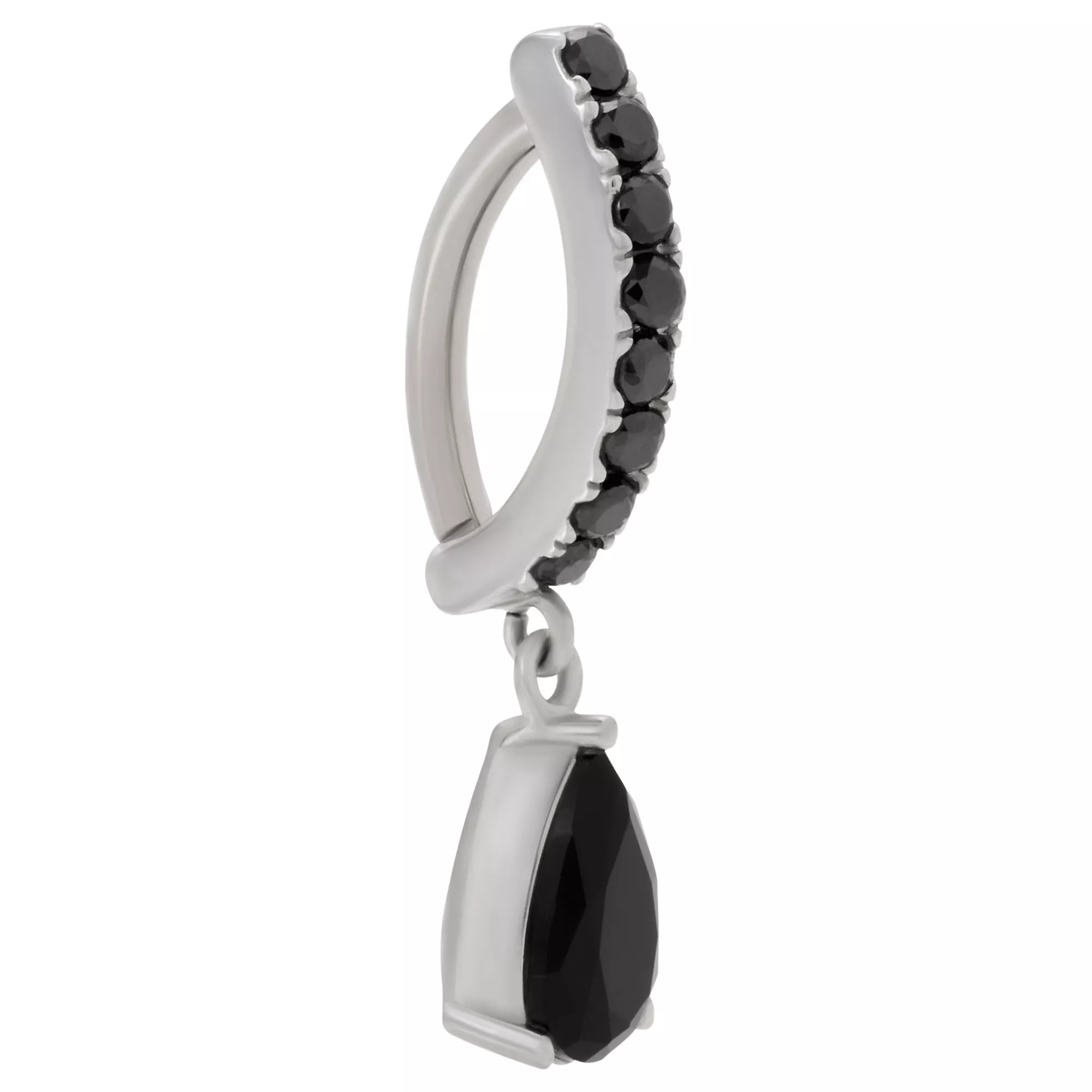 Black CZ Tear Drop Silver-Plated Titanium Hinged Bar Dangle Belly Ring - 14 Gauge at Spencer's