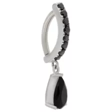 Black CZ Tear Drop Silver-Plated Titanium Hinged Bar Dangle Belly Ring - 14 Gauge at Spencer's