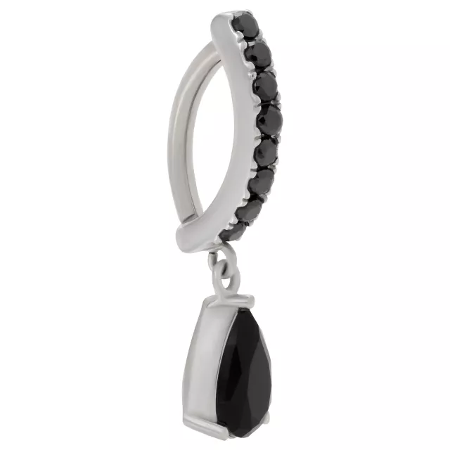 Black CZ Tear Drop Silver-Plated Titanium Hinged Bar Dangle Belly Ring - 14 Gauge at Spencer's